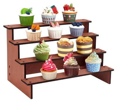 4-stöckiger Holz-Cupcake-Ständer, schokoladenbraun, rustikal