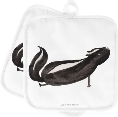 Produktbild von Mr. & Mrs. Panda Topflappen Stinktier Yoga - Weiß - Geschenk, topfhalter, Raubtier, Wildtier, Ofenlappen, Topfuntersetzer, Namaste, Set, Liebe, Kochlappen