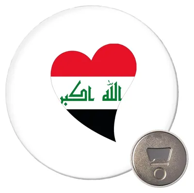 Produktbild von Huuraa Magnet Irak Flagge Herz 59mm Kühlschrankmagnet rund Flaschenöffner Geschenkidee