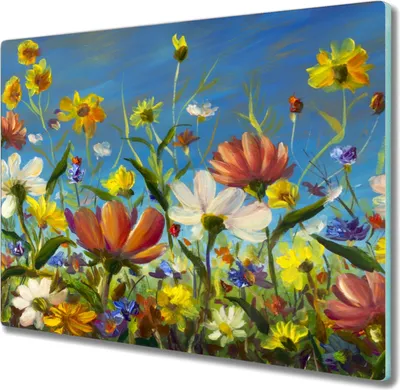 Produktbild von Coloray Schneidebrett Herdabdeckplatte 60x52 cm Kochplattenabdeckung Hackbrett Küchenbrett - Malerei Blumen Wiese