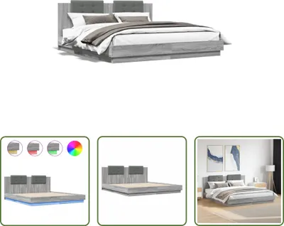 Immagine prodotto di The Living Store Struttura letto con testiera e luci LED Grigio Sonoma 160x200cm