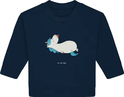 Produktbild von Mr. & Mrs. Panda Organic Baby Pullover Einhorn Schnuller 6. - 12. Monat - French Navy - Geschenk, Säugling, Einhörner, Bullover, Geburtstag, Geburt, Unicorn