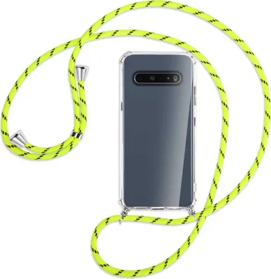 Produktbild von Handykette Backcover-Schutzhülle mit Band (Metall silberfarben) für LG V60 ThinQ - neongelb
