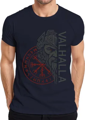 Produktbild von Valhalla Wikinger Norse Mythologie Vegvisir Runen Odin Geschenk Herren T-Shirt, Navy, XXL