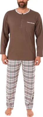 Produktbild von Herren Schlafanzug Pyjama mit karo Hose – Mix and Match Optik – auch in Übergrössen ; braun , 58