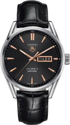 Zdjęcie produktu dla Zegarek męski Tag Heuer Carrera, srebrny, czarny skórzany pasek, model WAR201C.FC6266