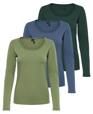 Produktbild von VERO MODA Damen VMMAXI My LS Soft UNECK NOOS 3-Pack, Oil Green/Green Gables & Chine, XXL