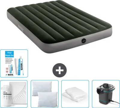 Produktbild von Intex Airbed – Doppelbett – 137 x 191 x 25 cm – Grün – Im Lieferumfang enthalten Spannbettuch - Küssen - Pumpe - Reperaturset en Kissenschutz