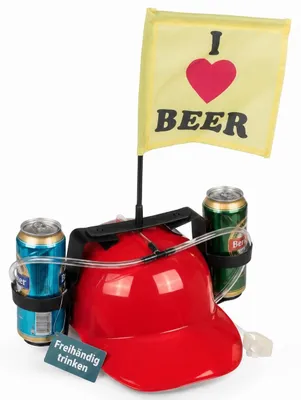 Trinkhelm für Partys, Festival & Karneval – Rot mit Bierflagge