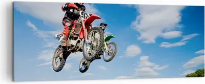 Produktbild von Bild auf Leinwand - Leinwandbild - Motorrad Reiter Himmel - 140x50cm - Wand Bild - Wanddeko - Leinwanddruck - Bilder - Kunstdruck - Wanddekoration - Leinwand bilder - Wandkunst - AB140x50-0126