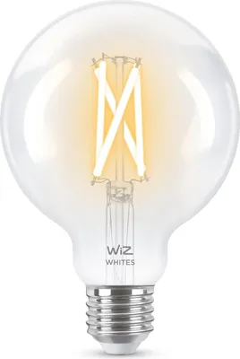 Zdjęcie produktu dla WiZ Przezroczysta żarówka LED w kształcie kuli z widocznym spiralnym żarnikiem 60 W G95 E27, Inteligentne żarówki, Wi-Fi/Bluetooth, Przezroczysty, Wi-Fi 4 (802.11n), 802.11b, 802.11g, LED, E27