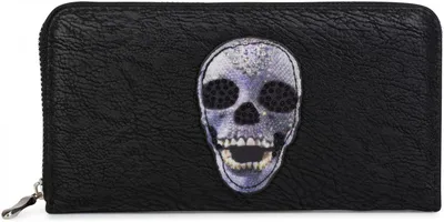 Produktbild von styleBREAKER Geldbörse mit Totenkopf Applikation und Strass, umlaufender Reißverschluss, Portemonnaie, Damen 02040053