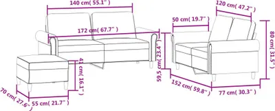 Produktbild von vidaXL 3-tlg. Sofagarnitur mit Kissen Creme Samt