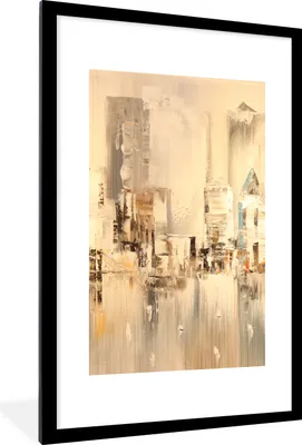 Produktbild von MuchoWow® Gerahmtes Poster Gemälde - Öl - Abstrakt - Skyline 60x90 cm - Poster mit Schwarzem Bilderrahmen Wandposter Rahmen Foto Bilder - Dekoration - Wandposter Wohnzimmer - Hochwertig