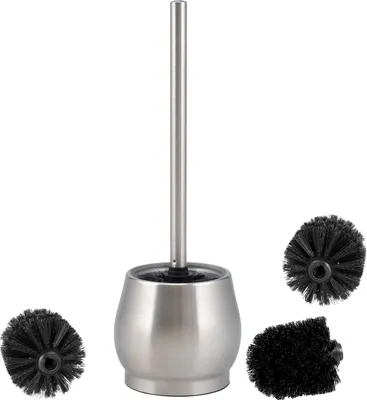 Image de bremermann Garniture WC FOSSA, brosse WC indépendante avec insert en verre, y compris 3x têtes de brosse de rechange noires, en inox