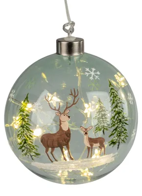 Produktbild von LED Deko Kugel Hirsch und Bäume zum aufhängen ⌀ 15cm Glas mit Timer Formano