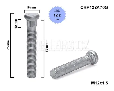 Obrázek produktu pro Kolový svorník (šteft) M12x1,5x70 tisícihran průměr 12,2mm (CRP122A70G)