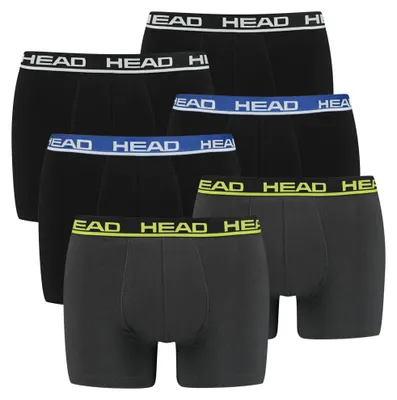 Produktbild von HEAD Herren Boxershort, 6er Pack - Basic, Baumwoll Stretch, einfarbig Schwarz/Schwarz/Blau/Anthrazit/Gelb L