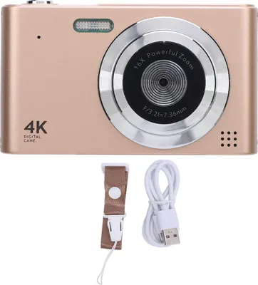 Produktbild von Digitalkamera, 16-facher Zoom, 4K, 48 MP, 2,4-Zoll-IPS-Bildschirm, Anti-Shake-Videoaufzeichnung, kompakt für Reisen, mit Blitz, Gold
