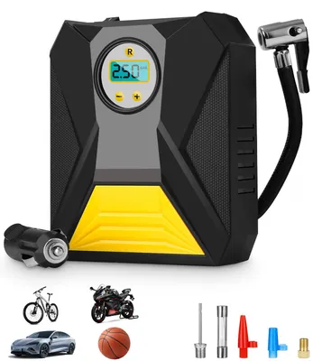 Immagine prodotto di Compressore portatile elettrico per gonfiaggio – Manometro digitale – Compatto, 530 g – Adatto per auto, biciclette e pneumatici