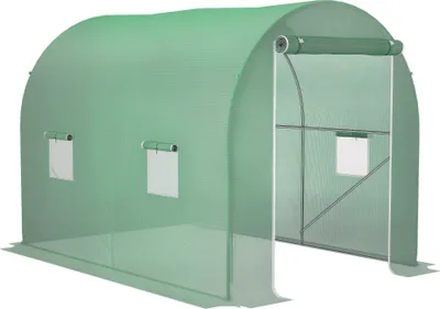 Image de Outsunny Serre de Jardin Tunnel Surface Sol 6 m? 3L x 2l x 2,10H m ch?ssis Tubulaire renforcšŠ Porte zippšŠe 4 fenšºtres enroulables Vert