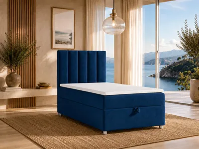 Produktbild von Best for Home Boxspringbett mit Bettkasten Trinity K10-SINGLE 90x200 Bonellfederkern inkl. Topper - Blau, KI-generiertes Bild
