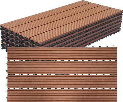 Obrázek produktu pro Izrielar 48 ks sada terasových dlaždic WPC 30x60 cm s klikovým systémem, sada 8 m², moderní vzhled dřeva, pro terasu, balkon, hnědá