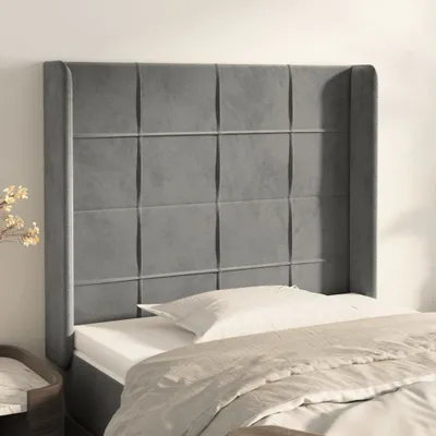 Produktbild von [Home] Kopfteil mit Ohren Hellgrau 83x16x118/128 cm Samt , Neue Mode 2024 im häuslichen Leben