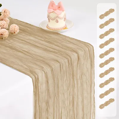 Produktbild von Set aus 10 beigen Käsetüchern und Tischläufern - Romantisch und rustikal