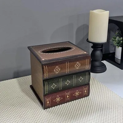 Productafbeelding van Vierkante decoratieve opbergbox voor woonkamer en eetkamer - Vintage boeken decoratie