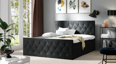 Produktbild von Boxspringbett Schlafzimmerbett PETROS 160x220cm Stoff Alova Schwarz