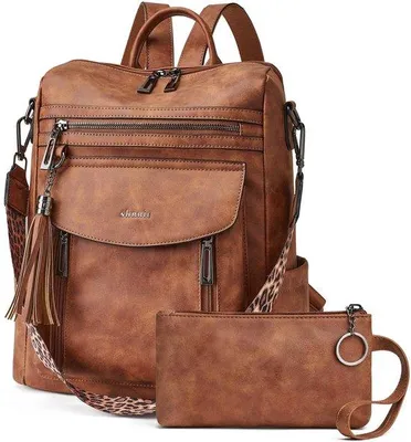 Produktbild von Designer-Leder-Reiserucksack für Damen, modisch, wandelbar, 12,5 x 5 x 13 Zoll