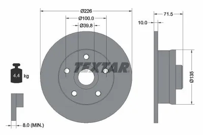 Obrázek produktu pro 2 Brzdové kotouče Textar 226mm zadní pro Seat Toledo VW Corrado Golf 3 Passat
