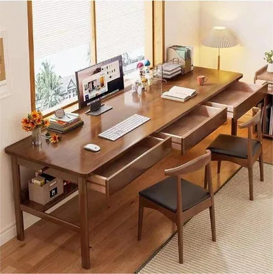 Immagine prodotto di Scrivania in legno massello - Lunghezza 160 cm - Facile da montare - Ampia scrivania per PC - 160 x 60 x 75 cm - Noce - Scrivania semplice per la casa e l'ufficio