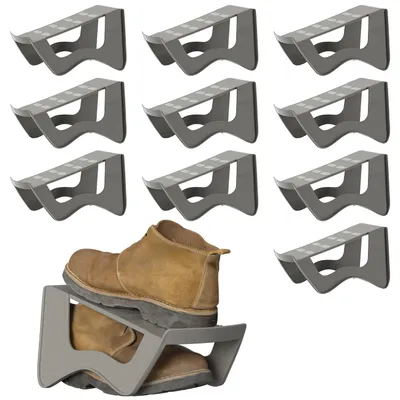 Image de Ikodm, lot de 20 range-chaussures empilables, range-chaussures peu encombrant en gris foncé, organiseur de chaussures antidérapant pour le couloir, la chambre et l'armoire