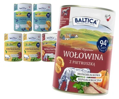 Produktbild von Baltica Samki Regionów 6x400g Monoprotein, hypoallergenes, getreidefreies Nassfutter für Hunde, Rind, Truthahn, Schweinefleisch