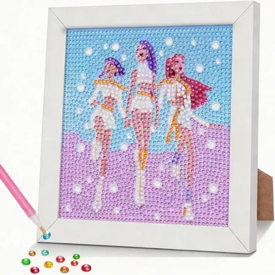 Image de Kit de peinture diamant - Avec cadre, pour enfants et adultes - Motif dessin animé - 15x15 cm