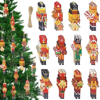 Nussknacker-Soldat-Anhänger aus Holz, 36 Stück, Weihnachtsdeko