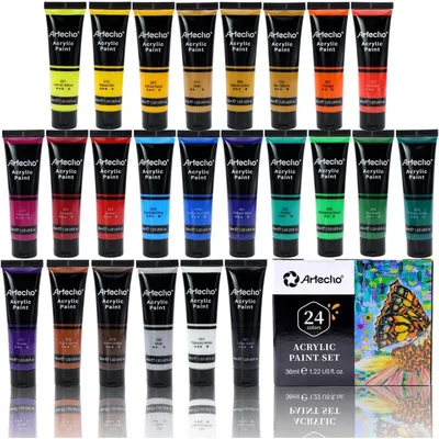 Produktbild von Acrylfarben Set 24 x 36 ml, Wasserfest, Lichtecht, Schnell Trocknend, für Leinwand, Papier, Stoffe