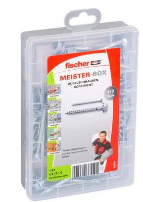 Zdjęcie produktu dla Fischer 553348, Zestaw śrub, Metal, Beton, Płyta pilśniowa, Płyta gipsowa, TX40, Pudełko, 112 szt.