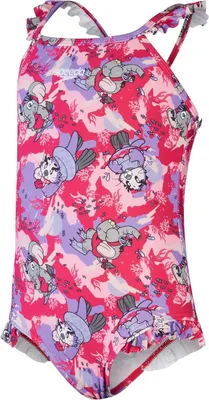Productafbeelding van Speedo badpak voor meisjes om te leren zwemmen, met dunne bandjes, kleur: kersenroze/lichtroze