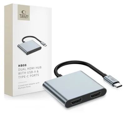 Obrázok produktu pre Adaptér Tech-Protect Hb08 4W1 Usb-C + Usb2.0 + 2 X Hdmi 4K 60Hz - Šary