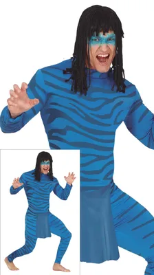 Immagine prodotto di Animal Adventure Wildcat Blu Look Costume Suit Fantasy Tiger Carnival Party Animal Movie Inspire Striped Design Costume Top Full Body Suit Fun Costume Events, Taglia: 48 - 50 (M) Colore: Blu