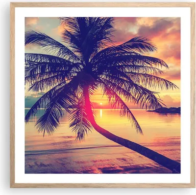 Produktbild von Gerahmtes Poster - Rahmen in heller Eiche - Meer Strand Palme - 60x60 cm - Wand Bild - Wanddeko - Wandbilder - Wandposter - Bilderrahmen - Bilder - Kunstdruck - Wandbild - P2NAC60x60-3925