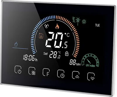 Produktbild von Smart WiFi Thermostat für wandmontierte Kesselheizung, 3A programmierbarer Heizungsregler mit APP-Steuerung, Touch Control, 5-35°C Bereich, Display