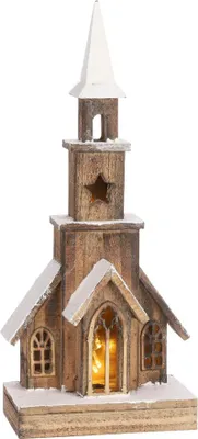 Produktbild von Mica Decorations LED Dekofigur Holz Kirche 48 cm