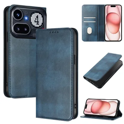Produktbild von Handyhülle für Nothing Phone 4A Pro, Vintage Leder RFID Schutz Kartenfach Standfunktion Magnetische Klapphülle Blau