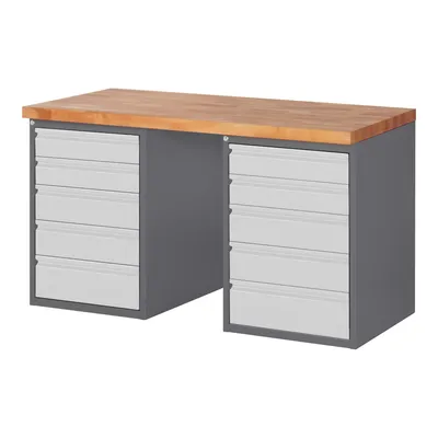Produktbild von STIER Werkbank Premium, 10 Schubladen, 150x70x84 cm, aus pulverbeschichtetem Stahl und Buche, ideal für umfangreiche Werkstattanforderungen, vielseitig und langlebig, praktische Lösung
