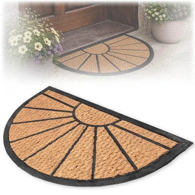 Immagine prodotto di Tappetino in cocco KADAX 40 x 60 cm, tappetino semicircolare in cocco e gomma, tappetino antiscivolo per esterni, tappetino antisporco con fondo in gomma (motivo a strisce)