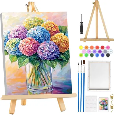 Obrázok produktu pre Maľovanie podľa čísel, 8 x 30.5 cm, plátno s rámom, kvety vo váze, pre dospelých